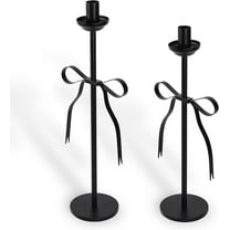 Black Taper Candlestick Holders,Set of 2 Bow Candle Stick Holders,Metal Modern Candle Stands Decorative for Dining Table Centerpiece,Wedding Decor
