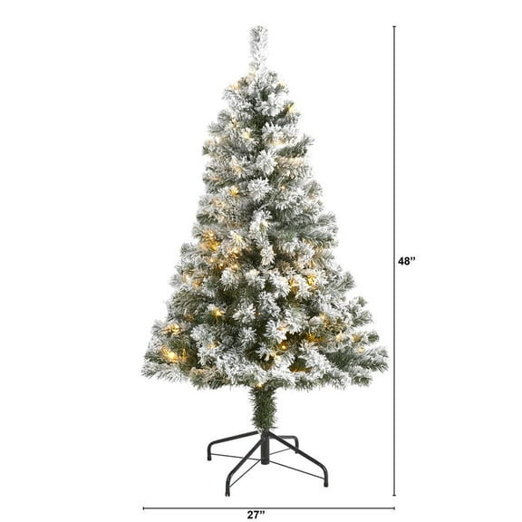 Nearly Natural Flocked West Virginia Fir Artificial Christmas Tree with Clear LED Lights-Size:48"