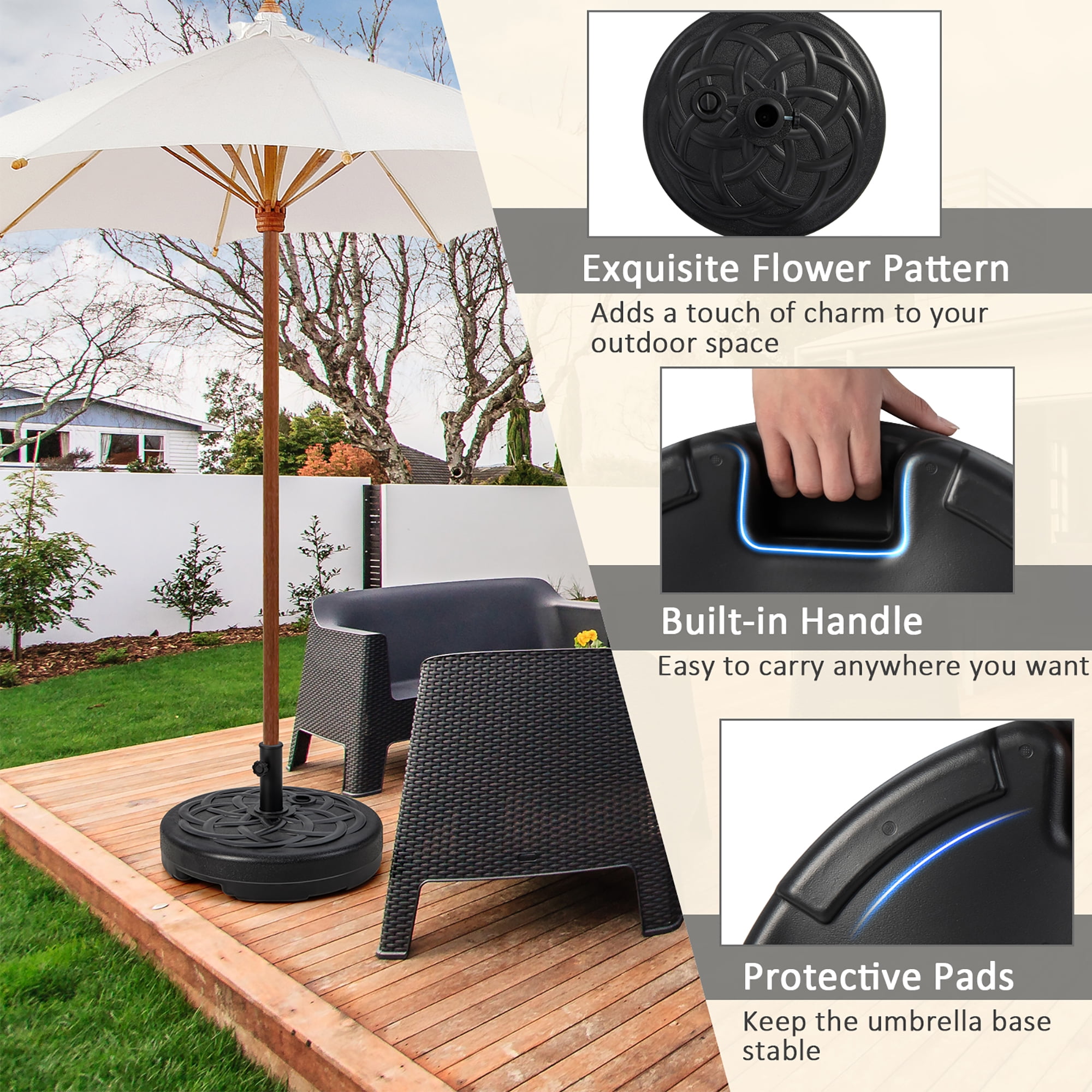 Costway 22'' Patio Fillable Round Umbrella Base Stand Water/Sand Fit Pole 1.5'' & 1.9''