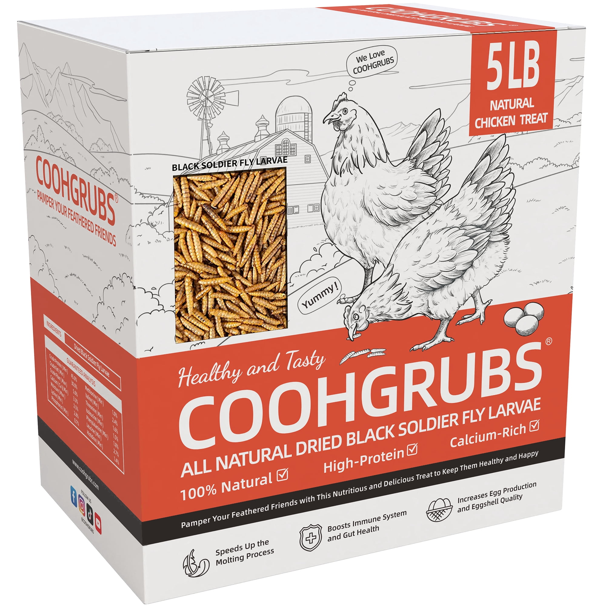 COOHGRUBS Dried Black Soldier Fly Larvae for Chickens, High-Calcium 85X More than Mealworms Bird Treat, 5-lb Box