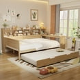 thumbnail image 3 of Natural Wood Full Size Daybed w/ Trundle &amp; Desk - Storage Shelves, Bedroom Furniture, Solid Wood Frame, Space-Saving Design, Natural Finish, 3 of 19