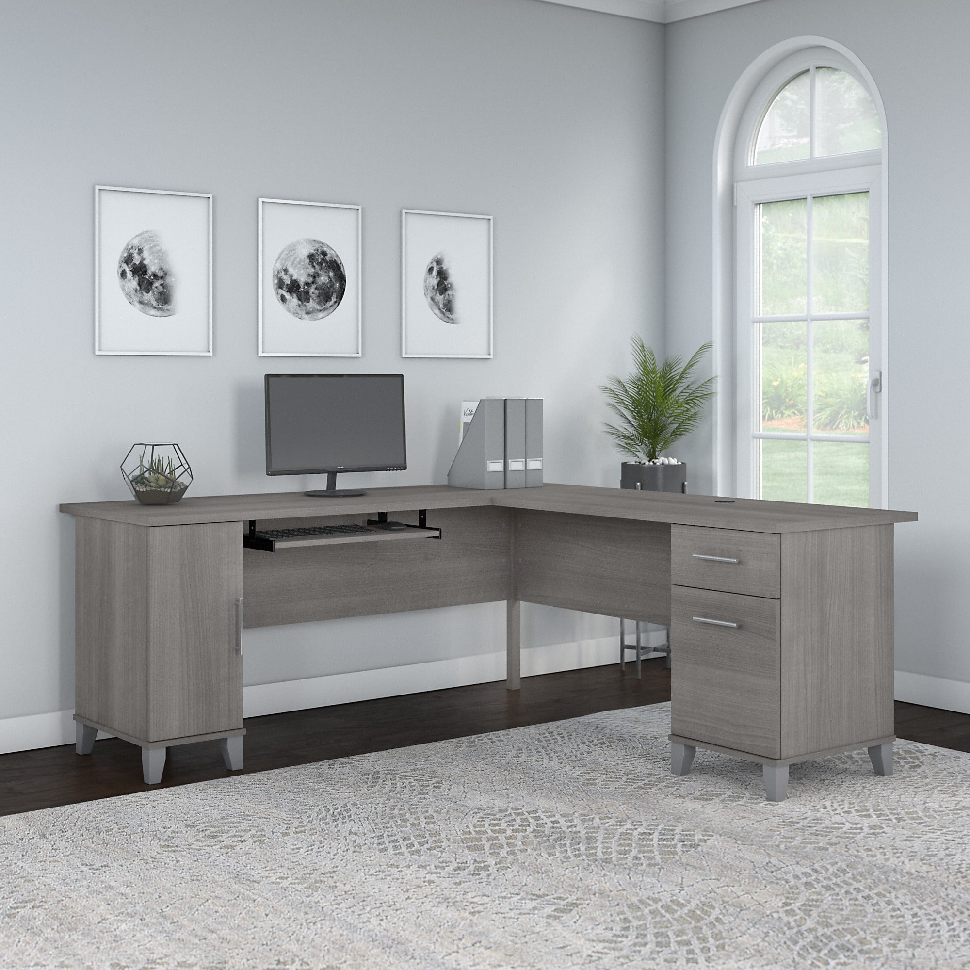 Bush Furniture Somerset 72" L Shaped Desk with Storage, Platinum Gray