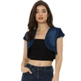 thumbnail image 1 of Cárdigan De Mezclilla Corto Casual Para Mujer Chaqueta De Mezclilla Con Manga Casquillo Y Corte Entallado Azul oscuro L, 1 of 6