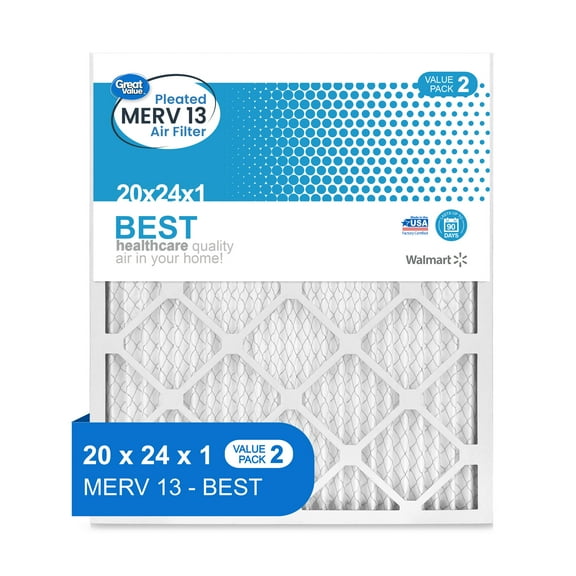 Great Value; 20x24x1; MERV 13 BEST HVAC Air and Furnace Filter; Improves Indoor Air Quality; 2 Filters