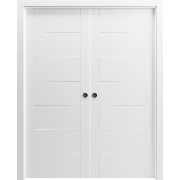 Sliding French Double Pocket Doors 36 x 80 inches / Mela 0755 Painted White / Kit Rail Hardware / MDF Interior Bedroom Modern Doors