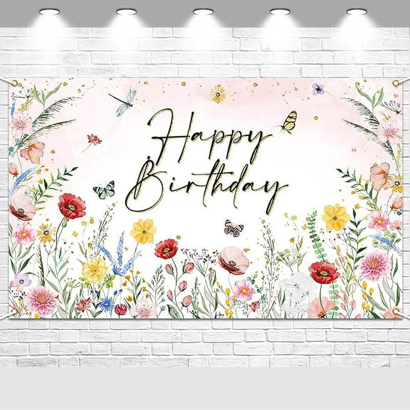 Wildflower Birthday Backdrop Girls Floral Birthday Banner Spring Wildflower Birthday Party Decorations Background 70.8 x 43.3 inch