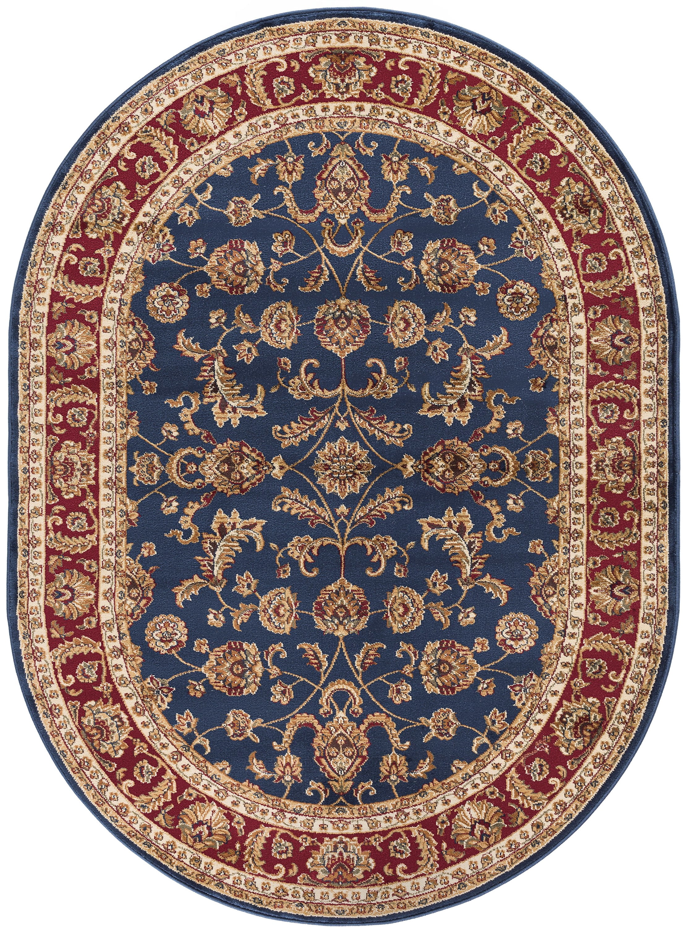 Sensation Transitional 5' x 7' Oval Navy and Beige Polypropylene Indoor Area Rug