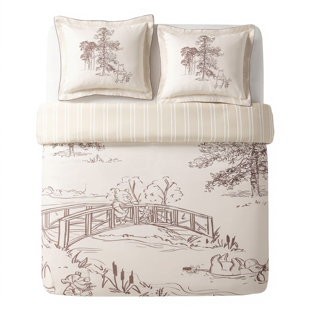 Disney Winnie The Pooh 3 Piece Khaki Comforter and Sham Bedding Set, All Ages, Queen