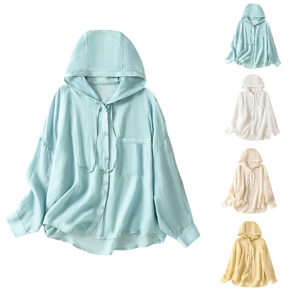 Zynoxe Womens Cotton Linen Sun Protection Jacket Lightweight Breathable Longe Sleeve Button Down Lounge Flowy Sun Shirt White M