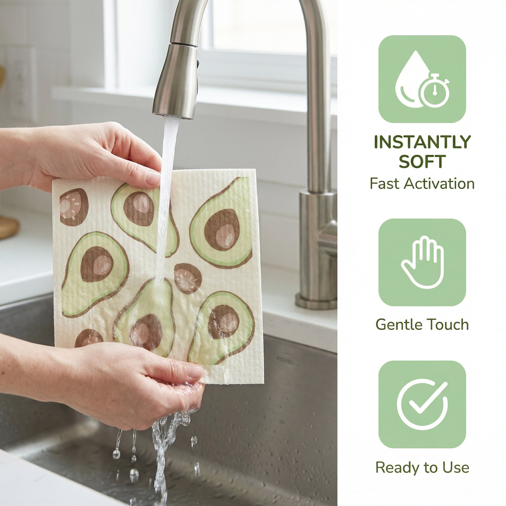 Unique Bargains Reusable Swedish Kitchen Dish Cloths 6 Pack Avocado/Green 8" x 7"