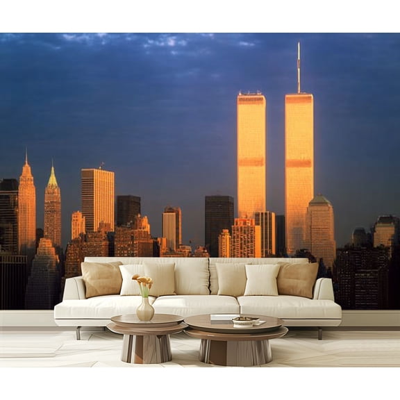 Peel and Stick Wallpaper twin towers sunset Modern Art Wall Mural Decor Self Adhesive and Removable 69in x 98in