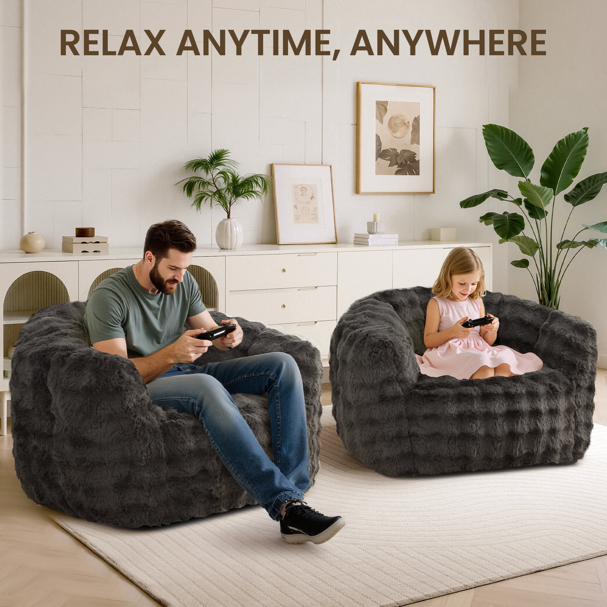 SERWALL Giant Bean Bag Chair, Oversized 3.6 FT Beanbag Chair, No Assembly Lazy Sofa Chair with Premium Memory Foam Filler and Chair Cover for Living Room, Bedroom, Dorm