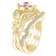 thumbnail image 2 of AFFY 1.24 Carat Round Simulated Morganite & Natural Diamond Flower Engagement Ring Set 14K Solid Yellow Gold Ring Size-10, 2 of 2