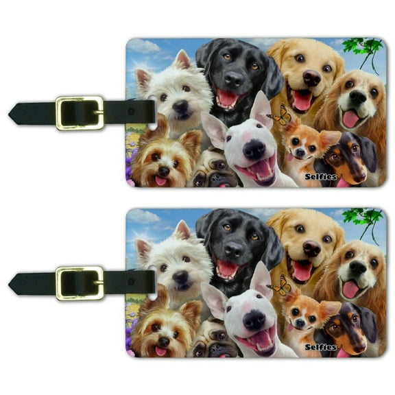 Dogs Selfie Lab Golden Retriever Dachshund Westie Pug Terrier Luggage ID Tags Suitcase Carry-On Cards - Set of 2