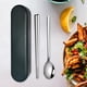 thumbnail image 5 of Juego de utensilios portátiles con estuche, accesorios de almuerzo de acero 2pcs verde oscuro, 5 of 9
