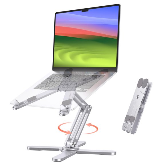 OMOTON 360 Rotating Laptop Stand Riser for Desk, Ergonomic Foldable Computer Stand Adjustable Height Angles for Collaborative Work, Easy Storage Fit Macbooks,All Laptops