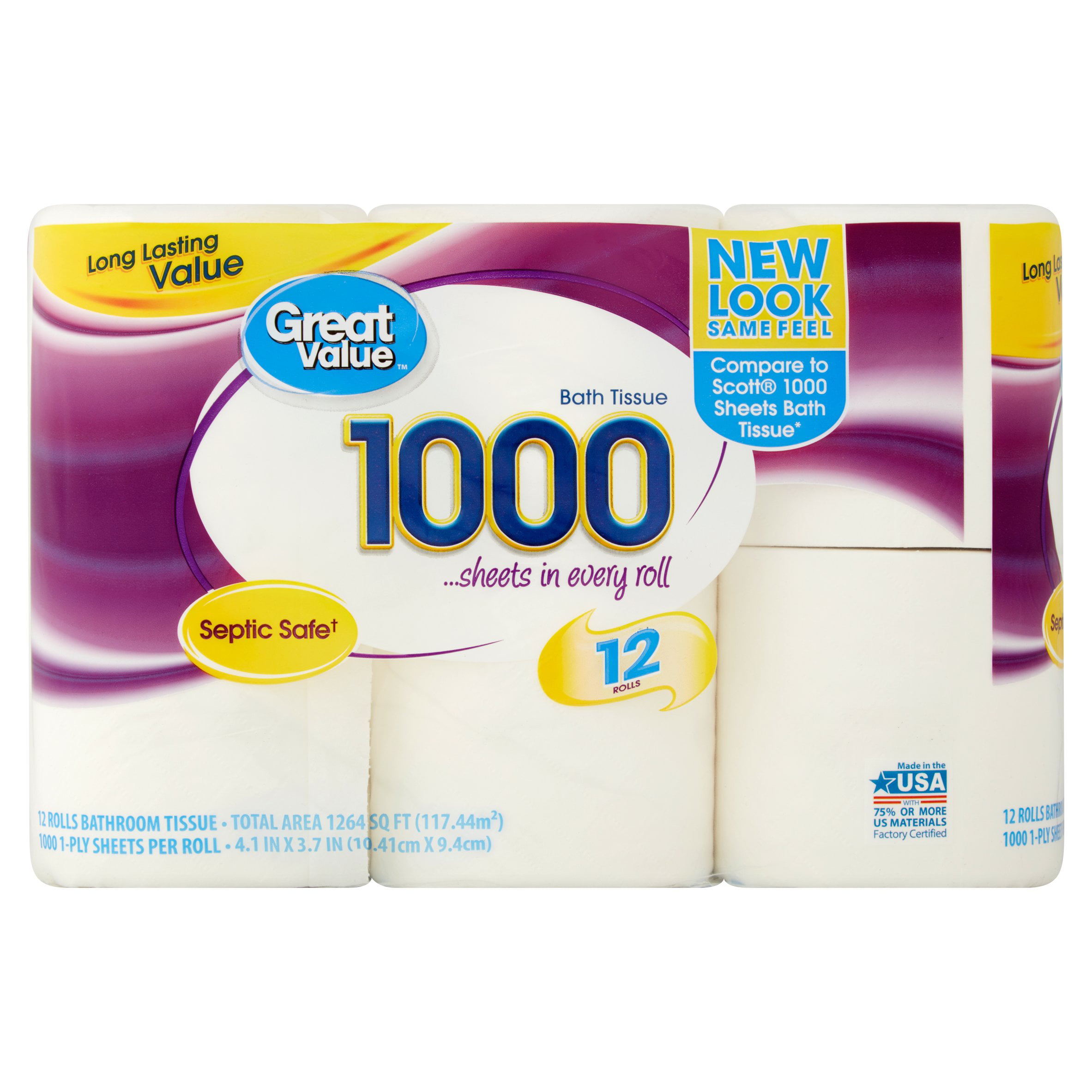 Great Value 1000 Sheets Toilet Paper, 12 Rolls – Walmart Inventory ...