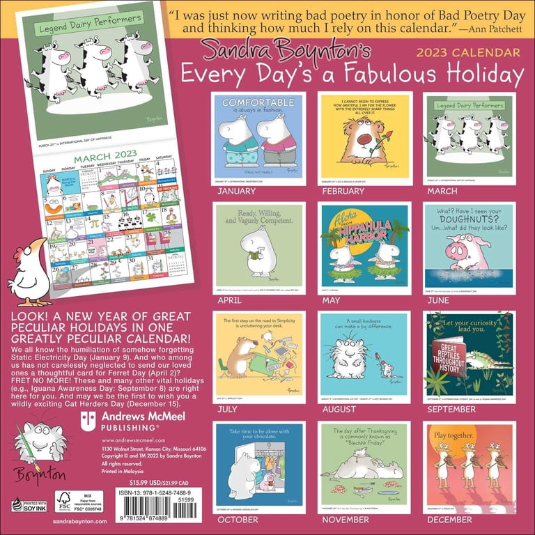 Sandra Boynton's Every Day's a Fabulous Holiday 2023 Wall Calendar (Calendar)  - Walmart.com