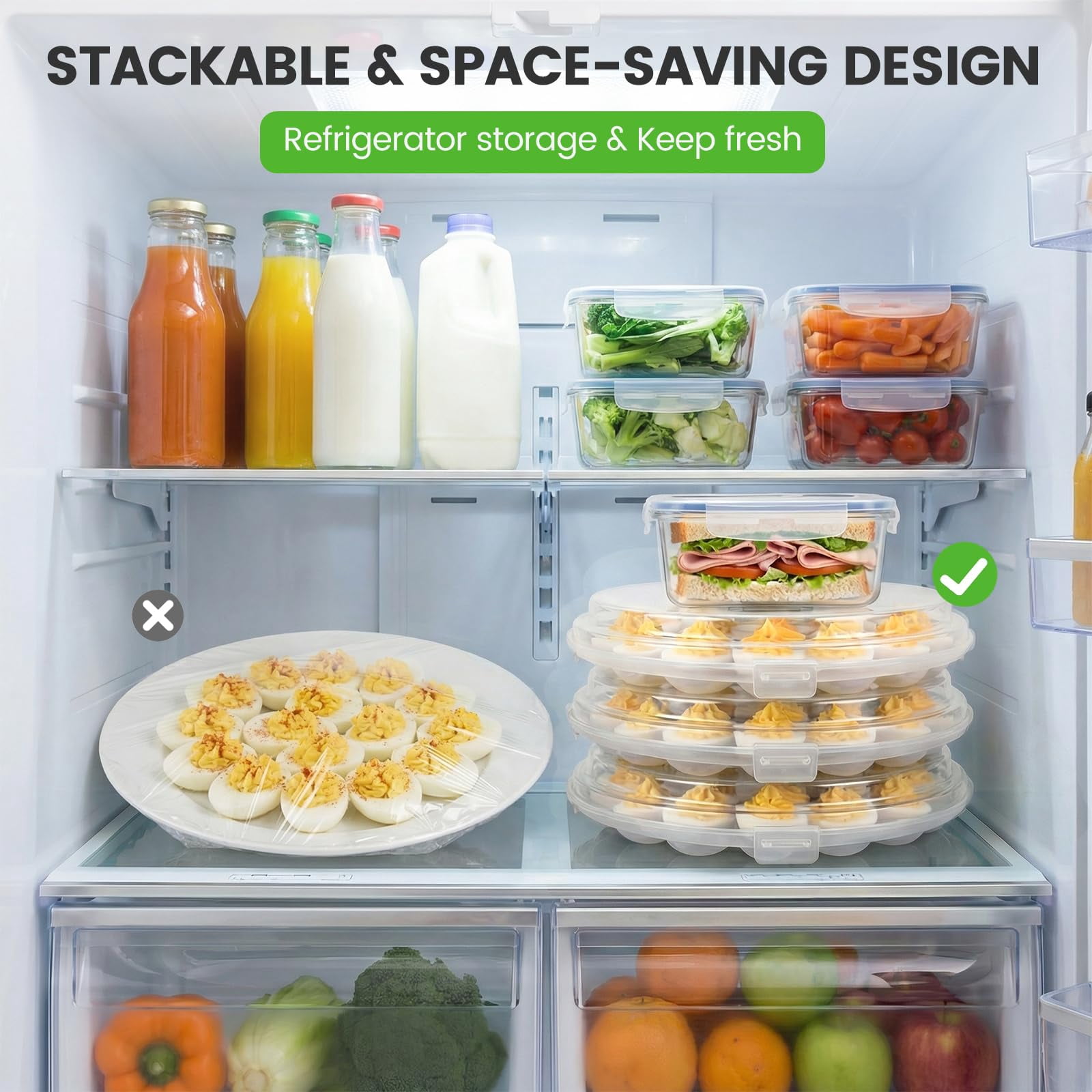 Deviled egg container with lid, deviled egg tray rack, 22 slots, perfect for holiday parties and home kitchens.