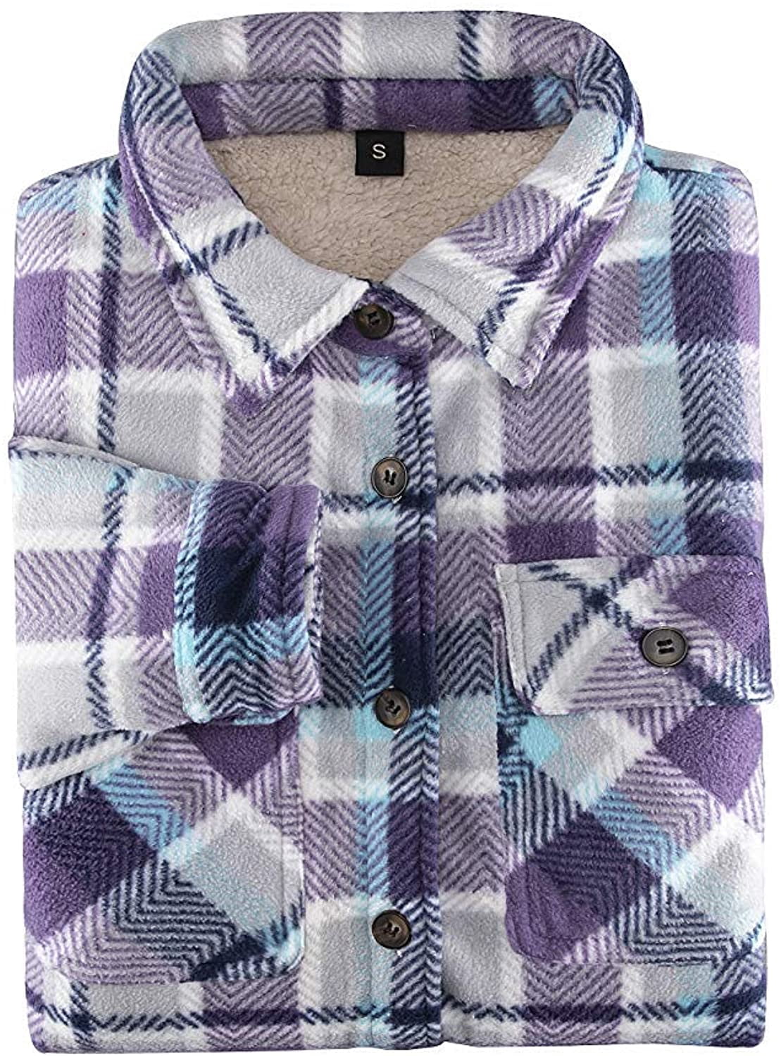 Women Sherpa Fleece Lined Flannel Shirt 