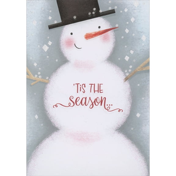 Designer Greetings Smiling Snowman and 3D Pop Up Snowman Holding Black Hat Hand Decorated Christmas Card