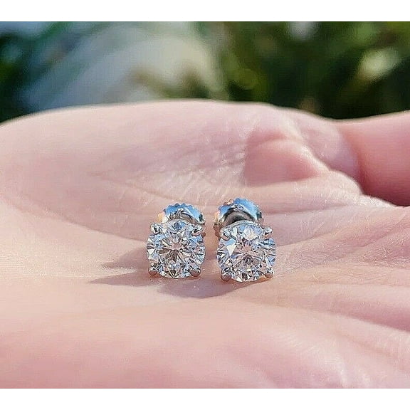 Hitanshu Jewels 4 Prongs Round Cut Cubic Zirconia Women's Stud Earrings 14K White Gold Plated