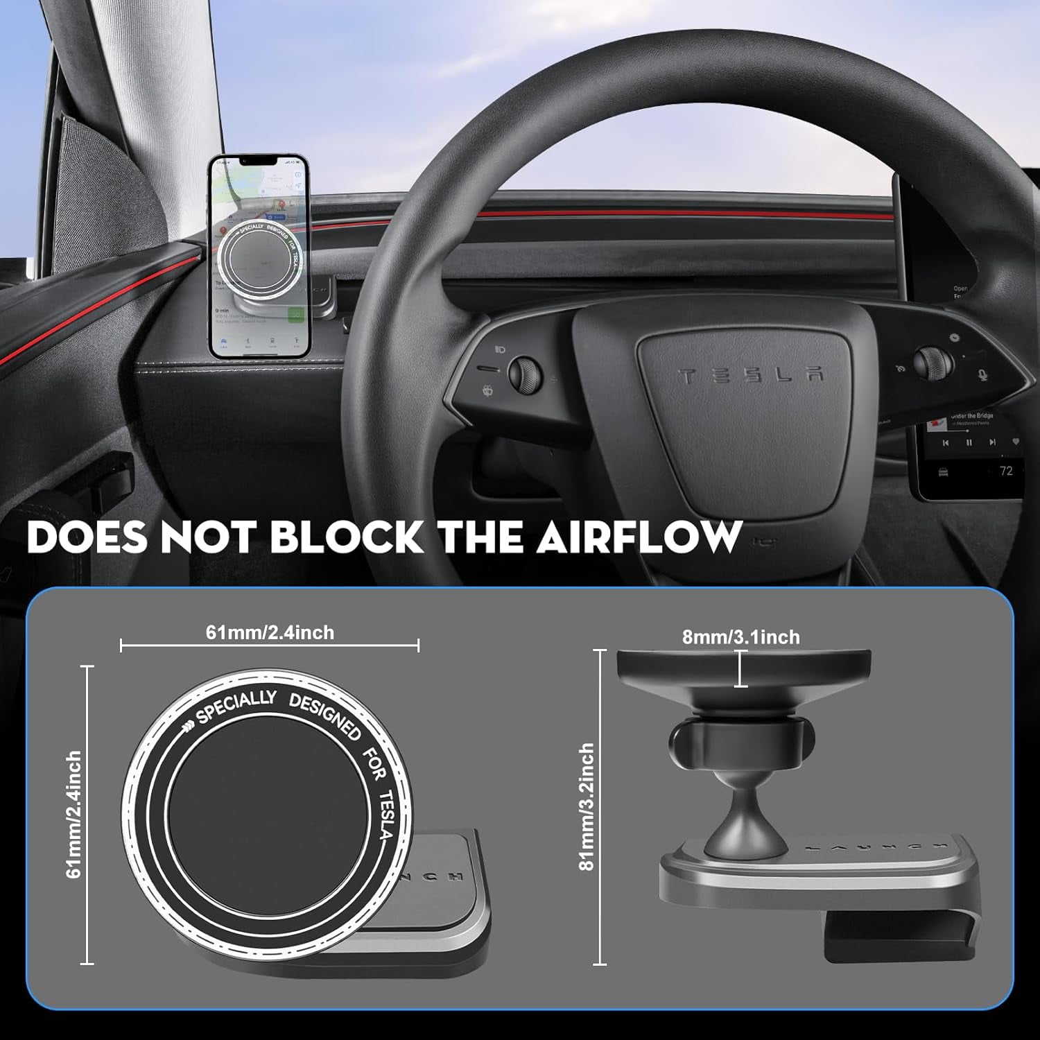 Car Phone Mount for Tesla New Model Y Juniper 2026 Magnetic Dashboard Phone Holder for 2024-2026 Model 3 Highland Accessories for All Smartphone