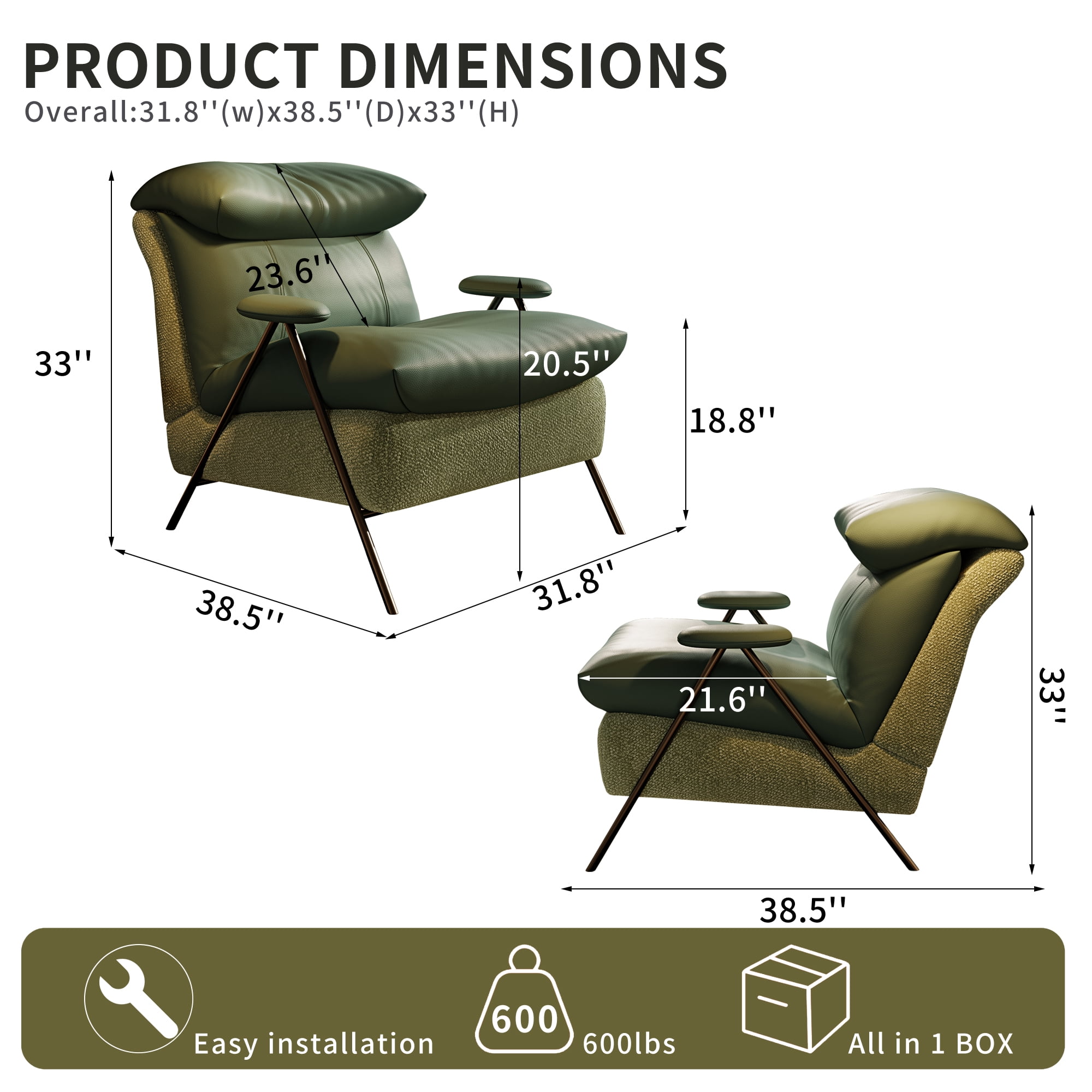 Howcool Modern Upholstered Accent Chair,Armchair with Wide Cushioned Seat,Ergonomic Lounge Chair with Solid Wood Frame for Living Room,Bedroom,Green