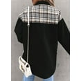 thumbnail image 5 of Women Jean Jacket Long Sleeve Button Down Plaid Oversized Denim Shacket Jackets Boyfriend Plaid Blouse Shacket Top with Chest Pocket, 5 of 7