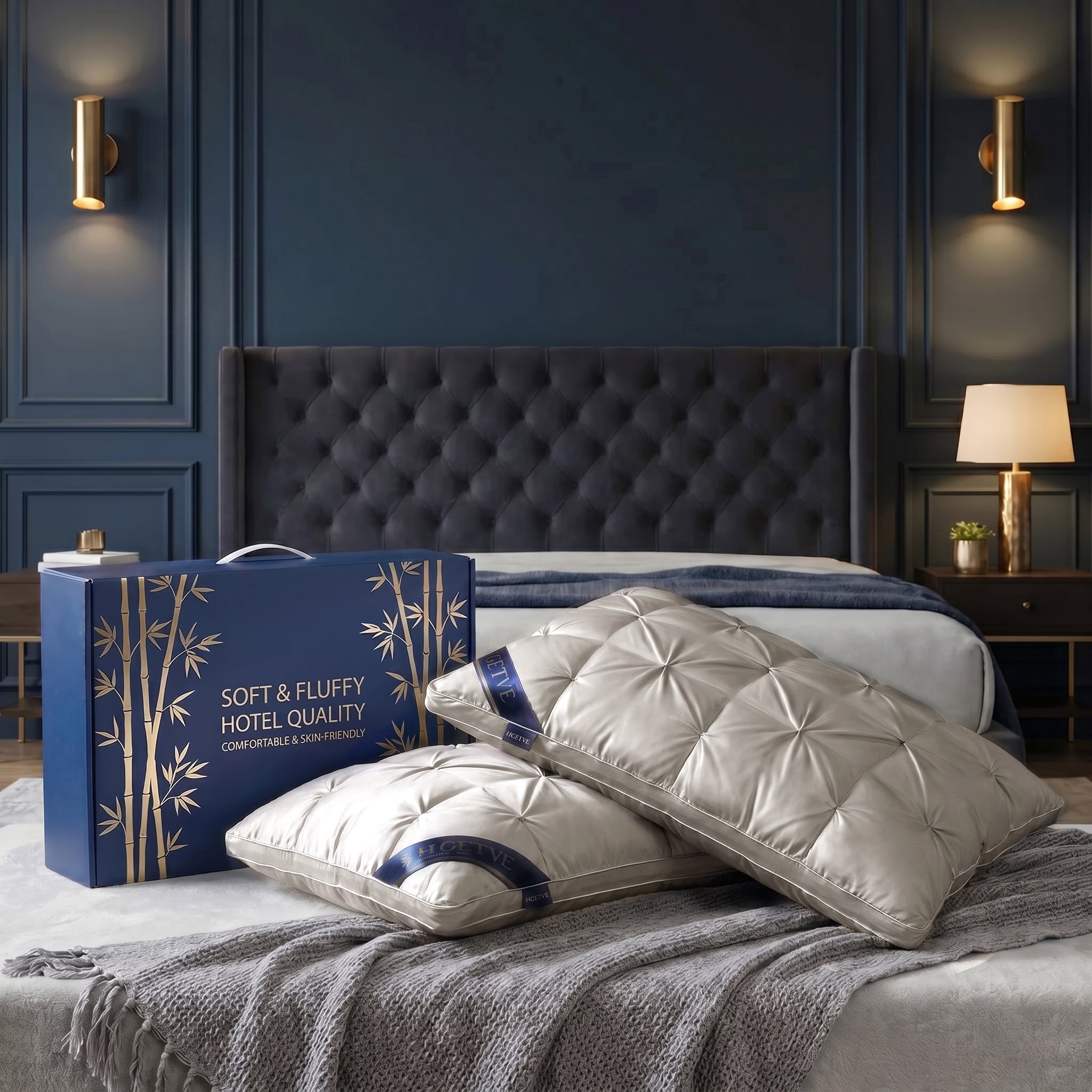 2PCS Hotel Series Luxury Bed Pillows, Ergonomic Neck Support Pillows, Cloud-Like Soft and Fluffy, Breathable and Skin-Friendly Pillowcases, Suitable for Bedroom/Guest Room,Grey Queen size