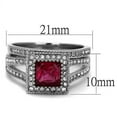 thumbnail image 4 of Red Ruby CZ Stainless Steel Princess Halo Wedding Promise 2 Rings Set 3.2ct, 4 of 5