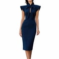 thumbnail image 2 of Karymi Solid Bow Tie Mock Neck Cap Sleeve Midi Bodycon Dress, Keyhole Front Slim Pencil Dress Elegant Office Business Party Dress Wedding Guest Dresses for Women, 2 of 5
