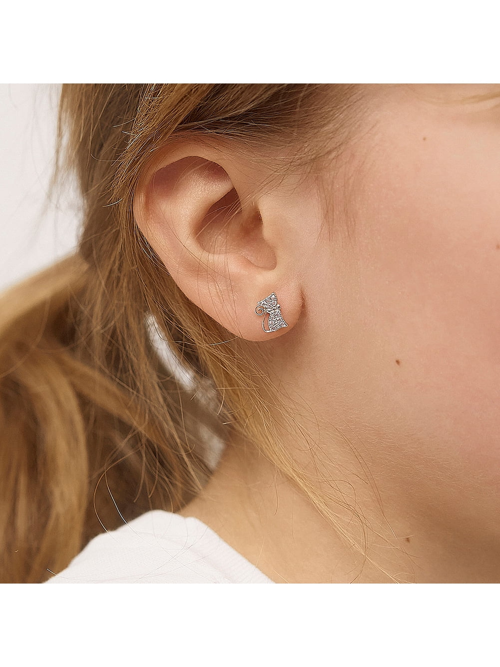 Sassy Kitty Cat Kids / Children's / Girls Earrings Screw Back - Sterling Silver