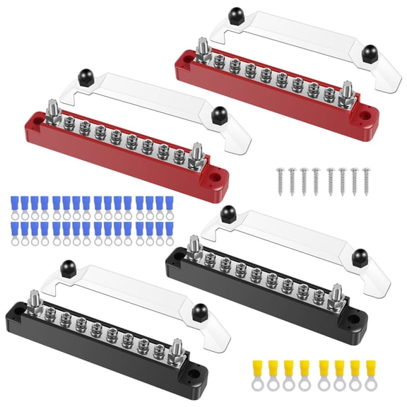 2Set Bus Bar Stainless Steel Terminal 1/4" 10 Circuit Power Distribution Block 12V Battery Bus Bar for Automobile Boat