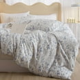 XXZH 3 Pieces Duvet Cover Full Size White Duvet Cover with Blue Floral