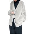 thumbnail image 2 of Suéter de cuello en V para mujer, ropa exterior de otoño e invierno, suéter de lana de visón sintético, suéter de punto con temperamento, cárdigan de punto con mangas al hombro, suéter de cuello en V,, 2 of 4