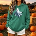 thumbnail image 2 of FAVIPT Womens Halloween Hoodie Pullovers Drawstring Long Sleeve Oversized Hoodies Cute Ghost Print Casual Sweatshirt with Pocket Army Green,XL, 2 of 5