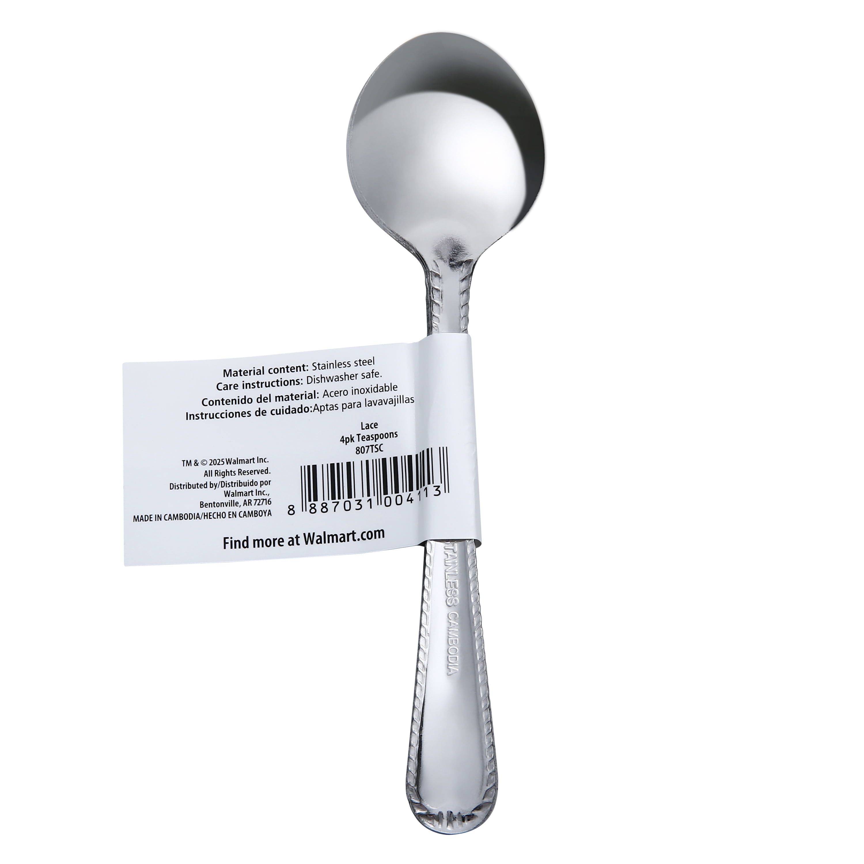 Mainstays Lace Stainless Steel Adult Teaspoon, 4-Piece Set, Silver