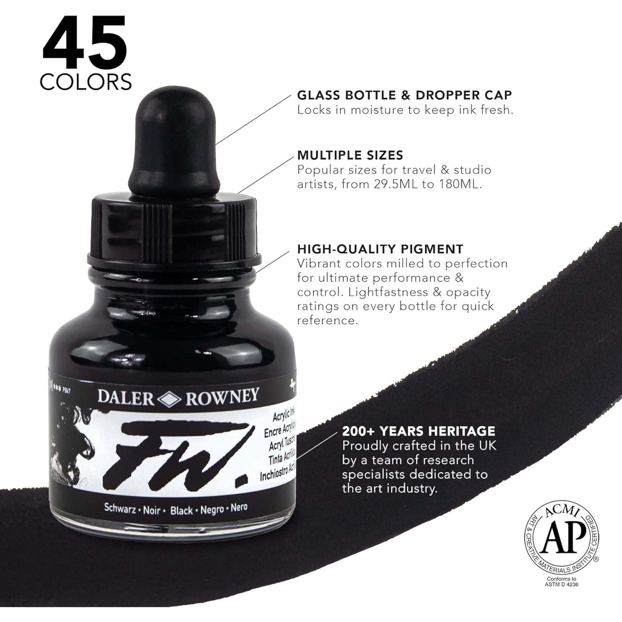 Daler-Rowney FW Acrylic Ink Shimmering Set with Empty Marker, Assorted Colors, 29.5ml, 6 Pieces