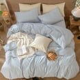 thumbnail image 2 of MooMee Striped Duvet Cover Set Cal-King 100% Washed Cotton Linen Like Textured Breathable 3-Piece (Cornflower Blue& White Wide Stripes), 2 of 6