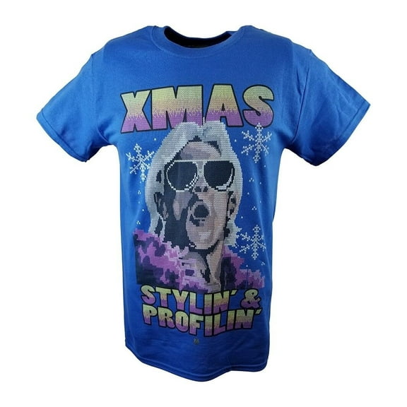 Ric Flair Xmas Stylin and Profilin WWE Mens Blue T-shirt XL