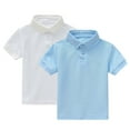 thumbnail image 3 of HOMADLES 2-Pack Boys School Uniform Short Sleeve Shirt Summer Lapel Lightweight Tee Boys Pique Polo Shirt Button Closure A Light Blue 3 T, 3 of 10
