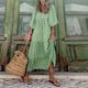thumbnail image 4 of Vestido Vestido de media manga para mujer, vestido de playa bohemio, vestido elegante informal de algodón 2023 Ygjytge Verde T L para Mujer, 4 of 8