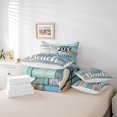 thumbnail image 4 of Summer Beach Comforter Set 7 Pieces, Tropical Beach Life Bed Set Full, Blue Wooden Plank Bedding with 1 Comforter,1 Fitted Sheet,1 Flat Sheet,2 Pillowcases,2 Throw Pillow Cover, 4 of 5