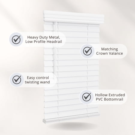 Lotus & Windoware Cordless 2 Faux Wood Room Darkening Horizontal Blind, 28 W x 60 L, Bright White, Embossed