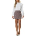 thumbnail image 2 of INSPIRE CHIC Women's Tweed Plaid Mini Skirt High Waist Elegant Pencil Skirts Burgundy XS, 2 of 4