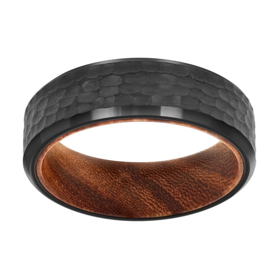 Tungsten Black Mens Wood Interior Faceted Comfort-fit Bridal Anniversary Engagement Wedding Band Size 10
