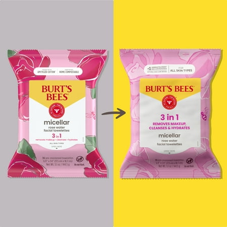 Burt's Bees Micellar Facial Towelettes With Rose Water, 30 ct. Package