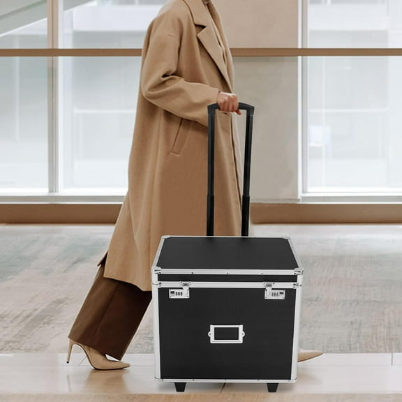 Locking File Storage Box,File Box with Wheels, Fireproof Document Box with Lock, Collapsible Rolling File Cabinet for Office Home, Portable File Storage Organizer for Hanging Letter/Legal Folder