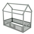 thumbnail image 3 of Twin Size House Bed, Gray, Fence And Door - Strong Pine Wood Bed In Gray With & Construction, 3 of 7